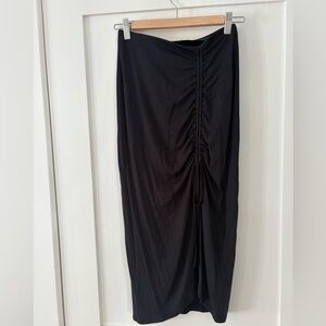 NWT PART TWO Black Ruched Front midi Skirt soft viscose elastic waist XS